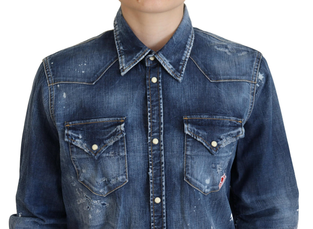 Dsquared² Blau gewaschenes Baumwollhemd mit Knopfleiste aus Denim