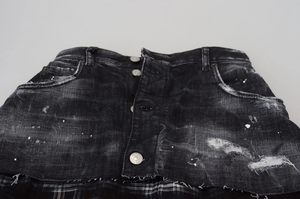 Dsquared² Schwarzer karierter Denim-Minirock mit hoher Taille in A-Linie