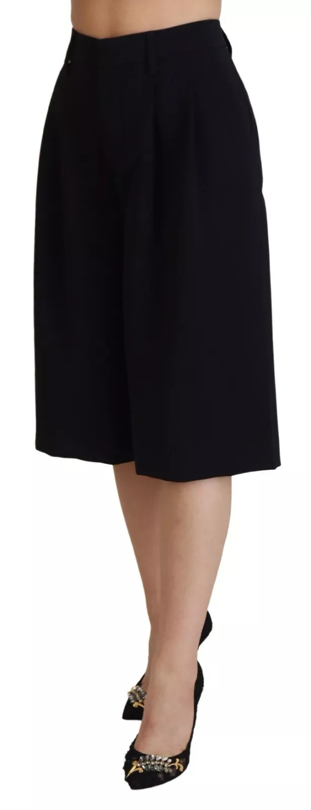 Dsquared² Schwarze Hose mit hoher Taille und weitem Bein, gekürzt