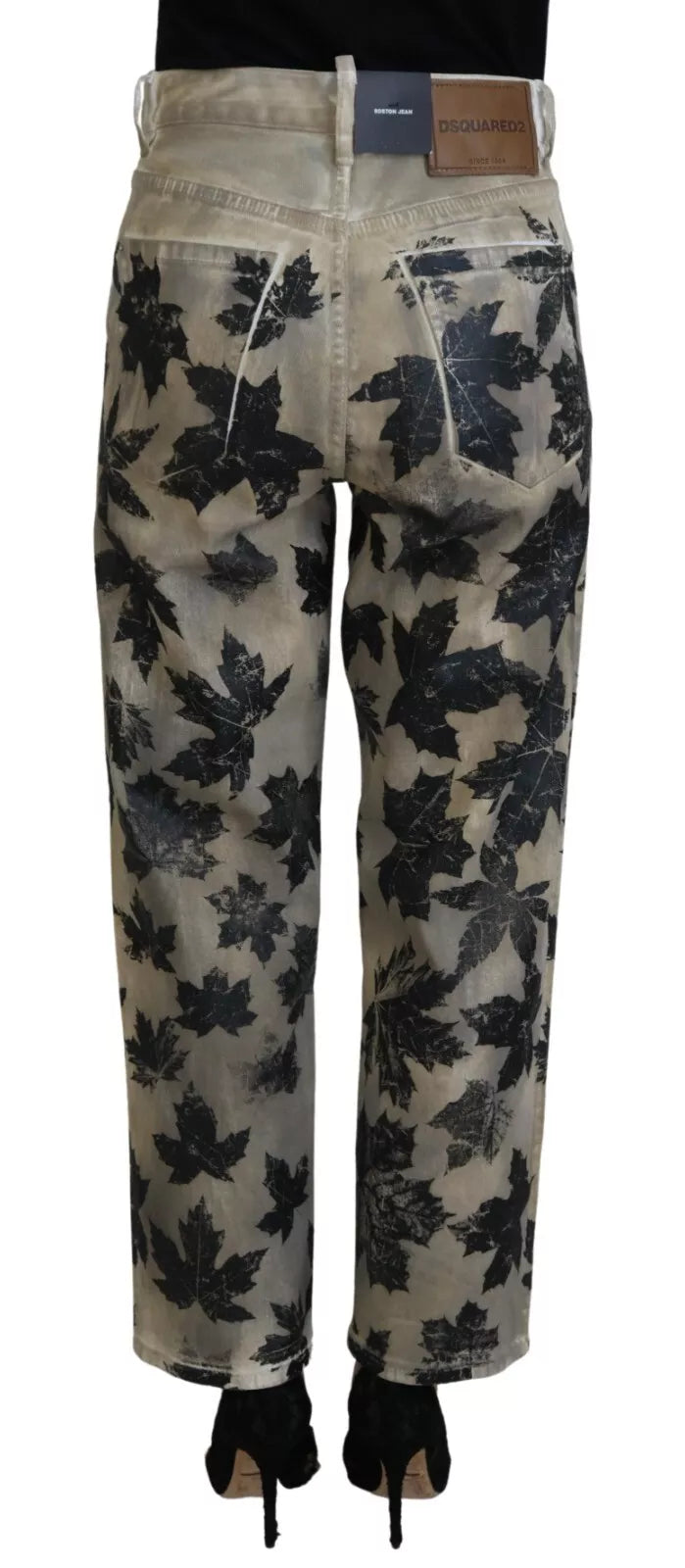 Dsquared² Beige Blätter Baumwolle High Waist Denim Jeans Boston