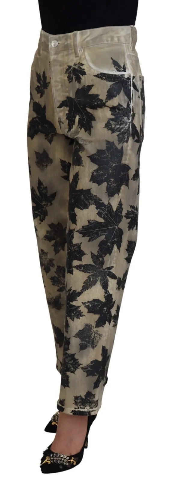 Dsquared² Beige Blätter Baumwolle High Waist Denim Jeans Boston