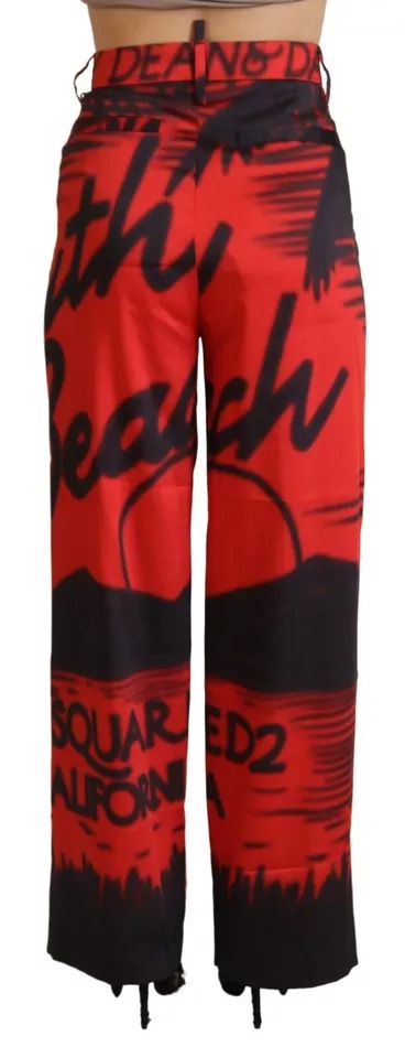 Dsquared² Rote bedruckte High Waist Straight Pants