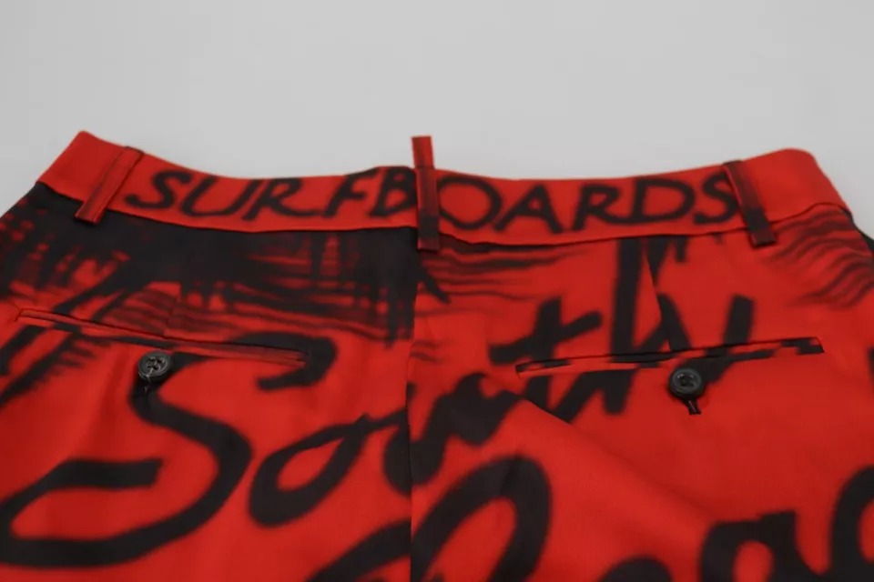 Dsquared² Rote bedruckte Hose mit hoher Taille und weitem Bein