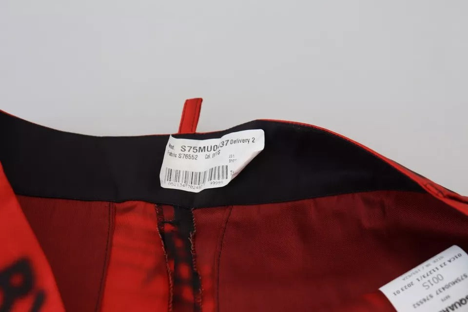 Dsquared² Rote bedruckte Hose mit hoher Taille und weitem Bein