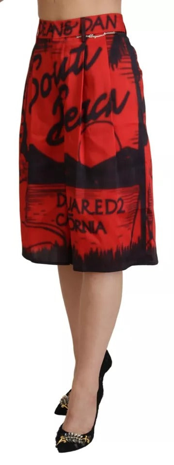 Dsquared² Rote bedruckte Hose mit hoher Taille und weitem Bein