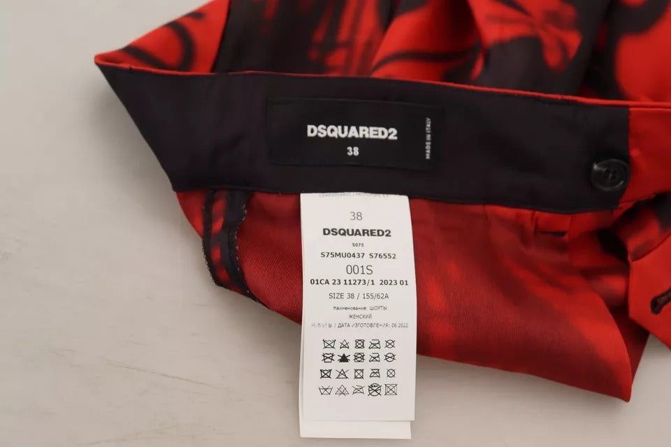 Dsquared² Rote bedruckte Hose mit hoher Taille und weitem Bein