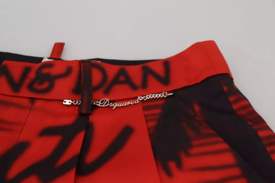 Dsquared² Rote bedruckte Hose mit hoher Taille und weitem Bein