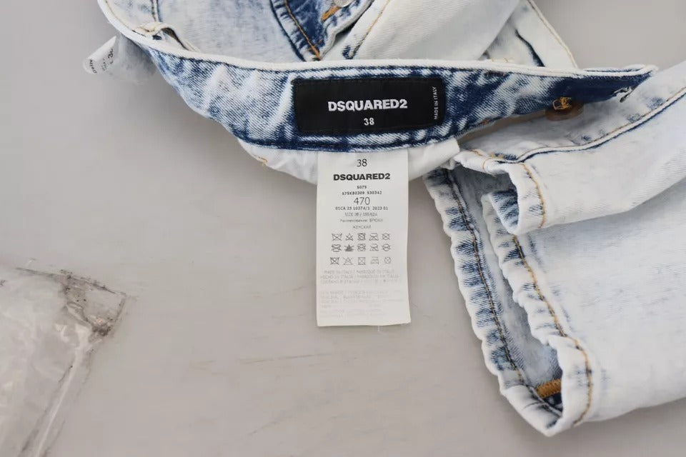 Dsquared² Hellblaue Straight Denim Jeans mit hoher Taille aus Baumwolle