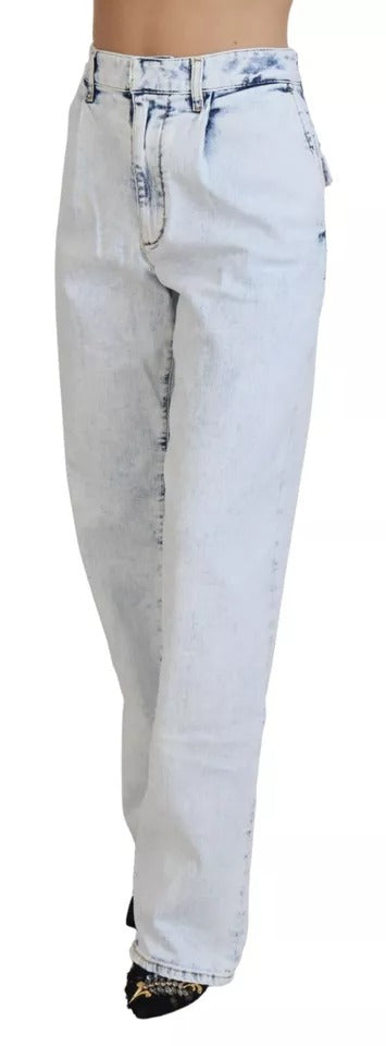 Dsquared² Hellblaue Straight Denim Jeans mit hoher Taille aus Baumwolle