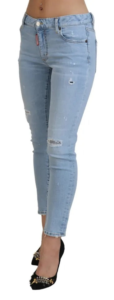 Dsquared² Blaue zerfledderte Twiggy Denim Jeans mit mittlerer Taille