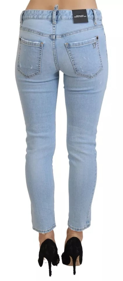 Dsquared² Blaue zerfledderte Twiggy Denim Jeans mit mittlerer Taille