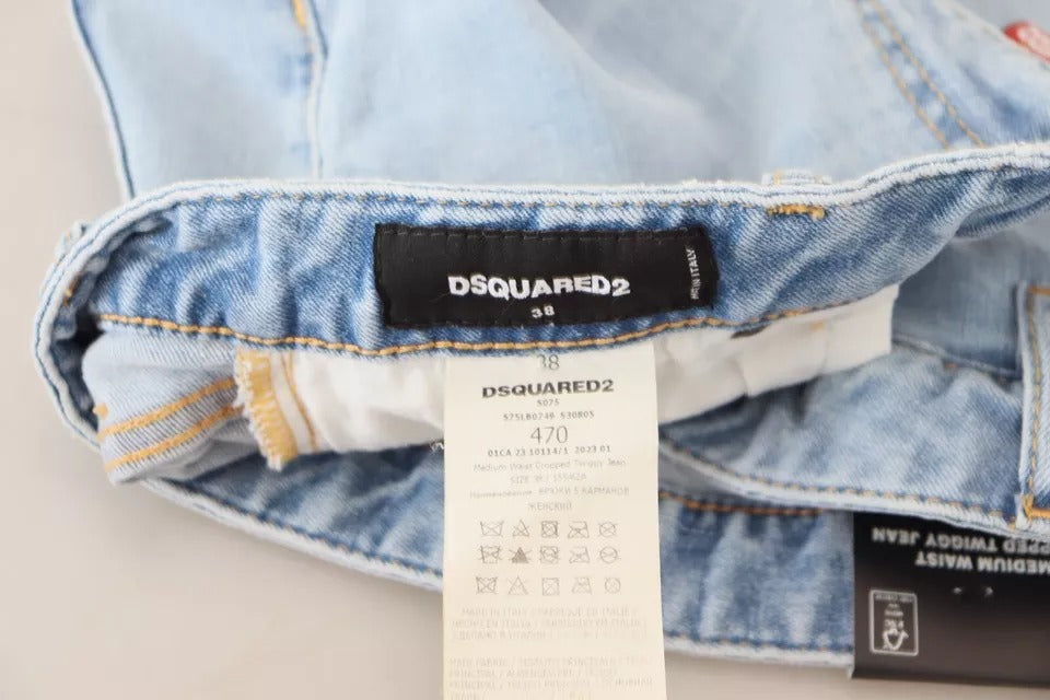 Dsquared² Blaue zerfledderte Twiggy Denim Jeans mit mittlerer Taille