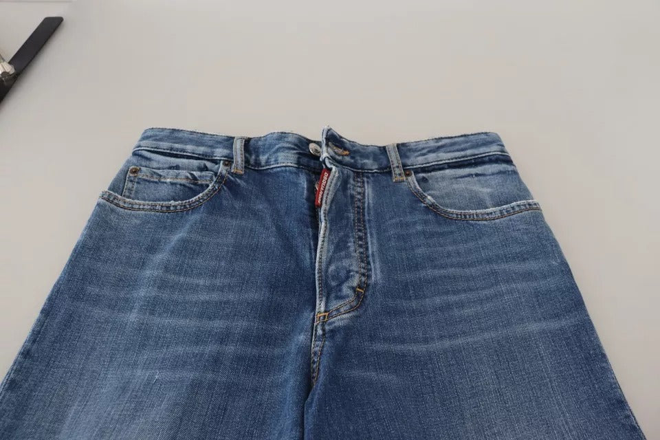 Dsquared² Blaue Straight-Denim-Jeans mit hoher Taille und Verzerrungen