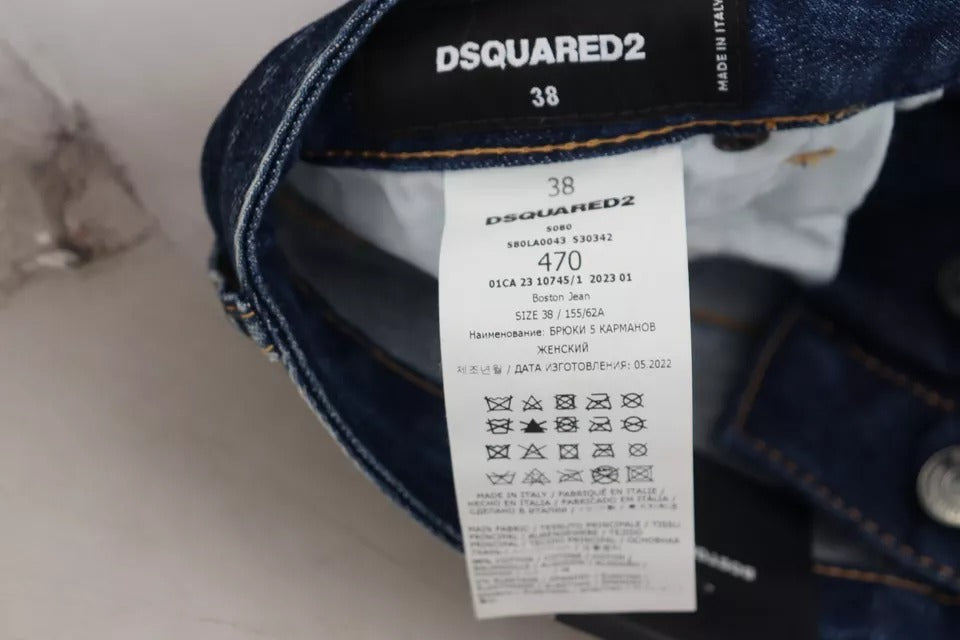 Dsquared² Blaue Icon High Waist Straight Denim Boston Jeans