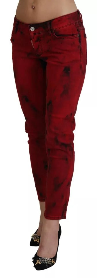 Dsquared² Rote Stretch-Skinny-Hose aus Baumwolle mit niedriger Taille