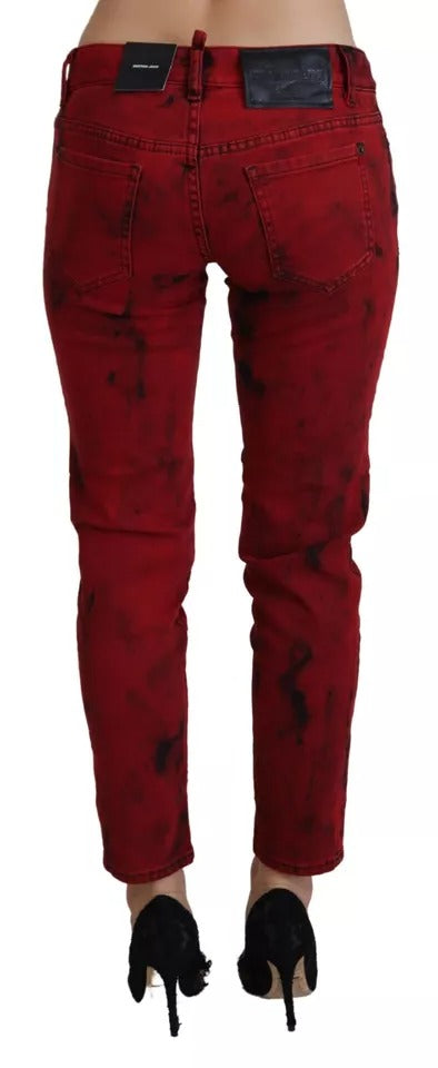 Dsquared² Rote Stretch-Skinny-Hose aus Baumwolle mit niedriger Taille
