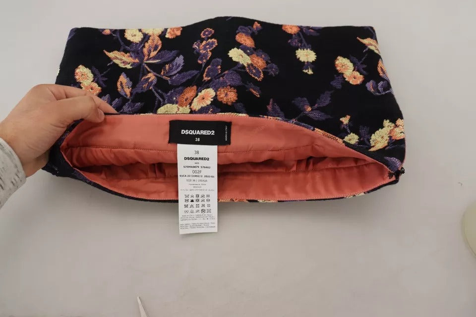 Dsquared² Schwarzer Minirock mit Blumenstickerei und mittlerer Taille in A-Linie