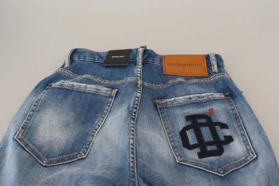 Dsquared² Blau gewaschene High Waist Straight Denim Boston Jeans
