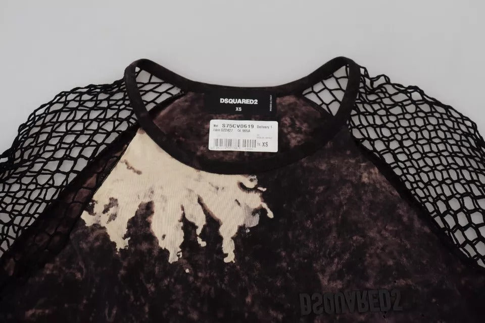 Dsquared² Schwarzes Tie Dye Mesh Langarm-Baumwoll-Shiftkleid