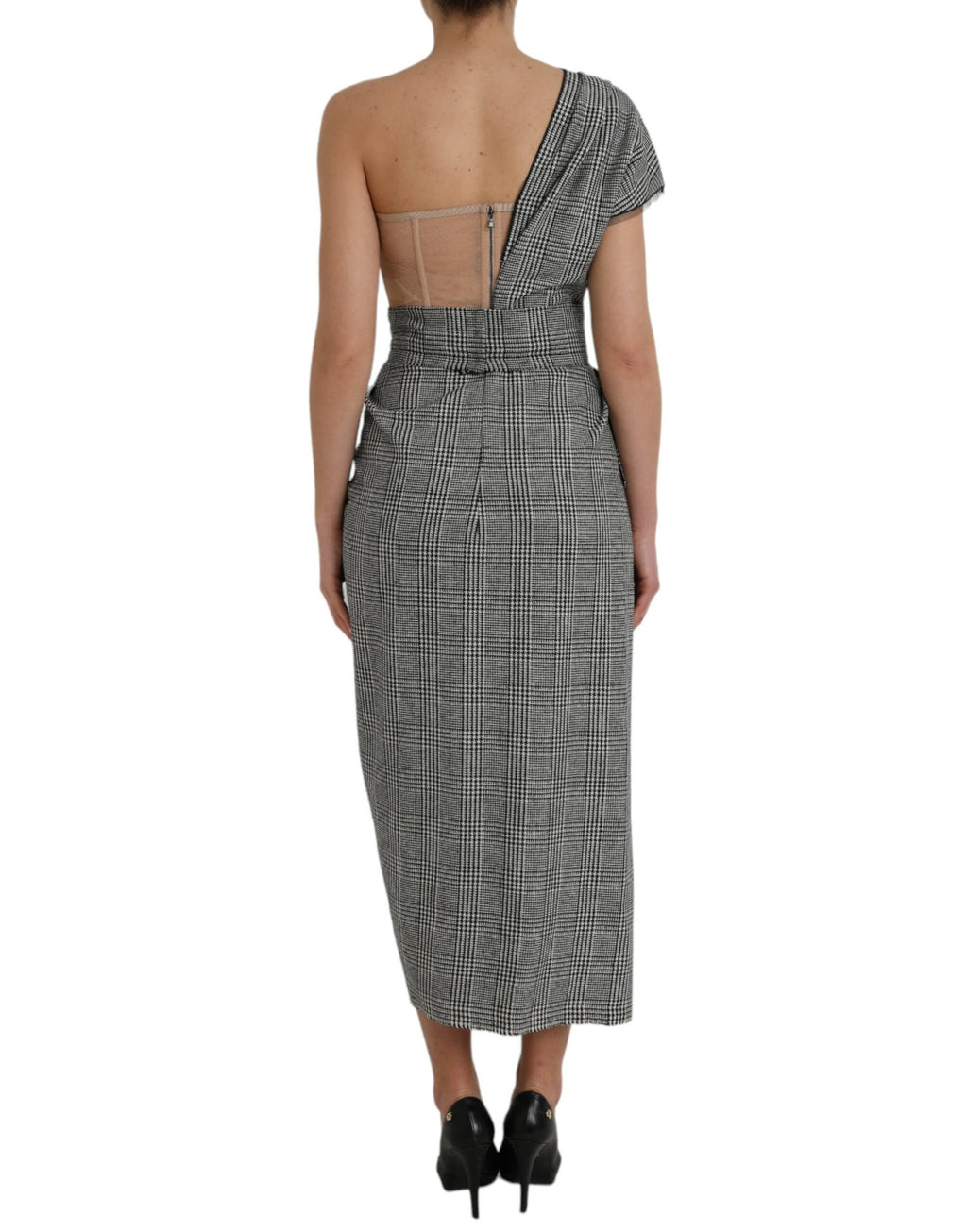 Dolce & Gabbana Grau Beige Lagen-Maxikleid mit einer Schulter