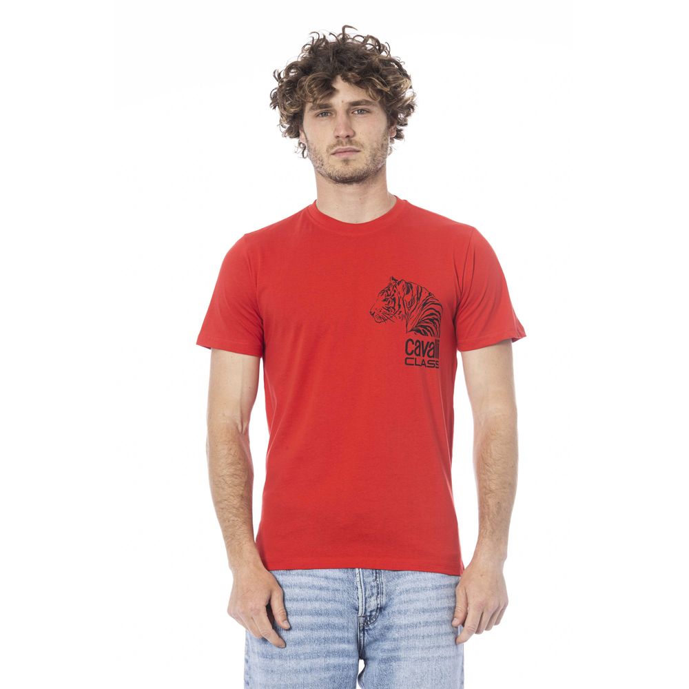 Cavalli Class Rotes Baumwolle Männer T-Shirt