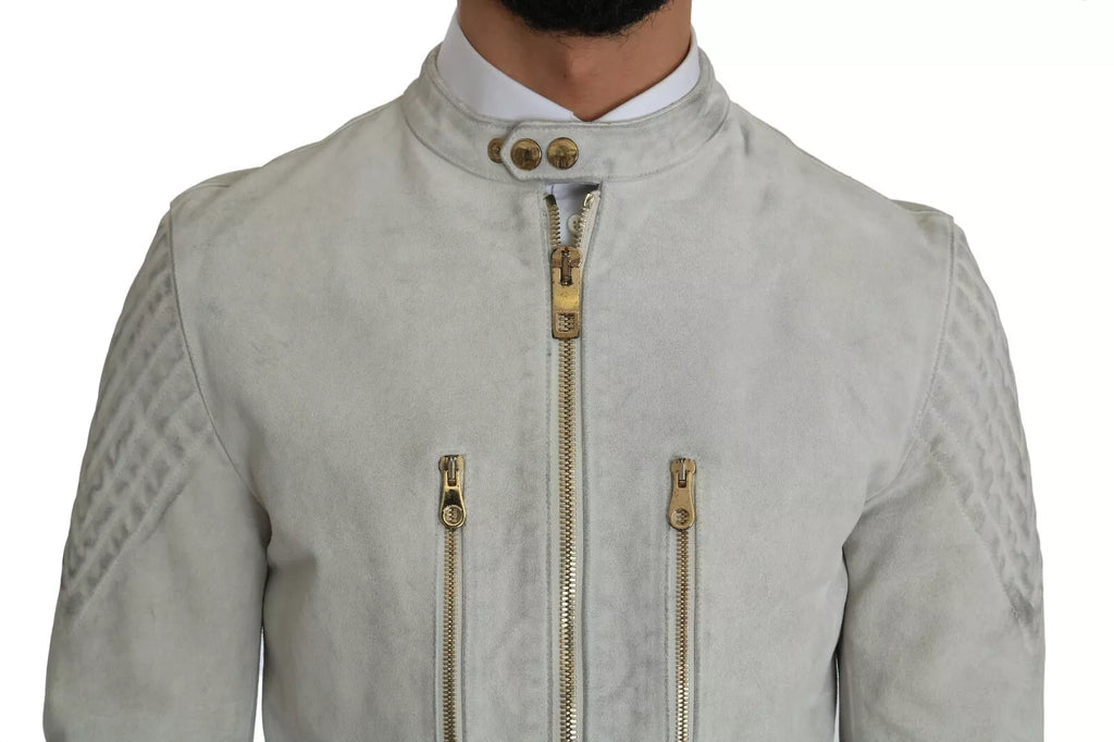 Dolce & Gabbana Weiße Biker-Motorradjacke aus Leder