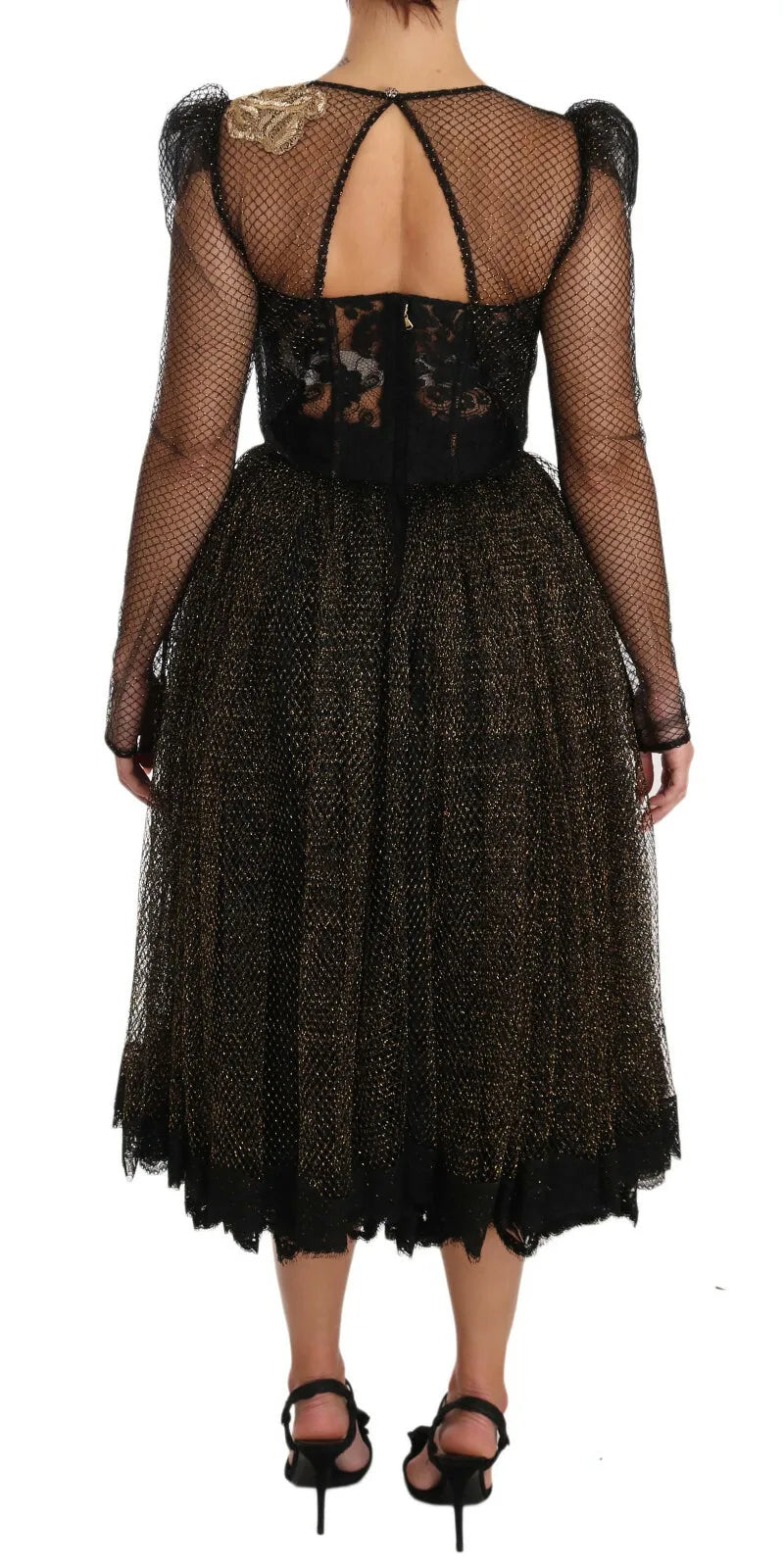 Dolce & Gabbana Schwarz Gold Kristall Herz A-Linien Kleid