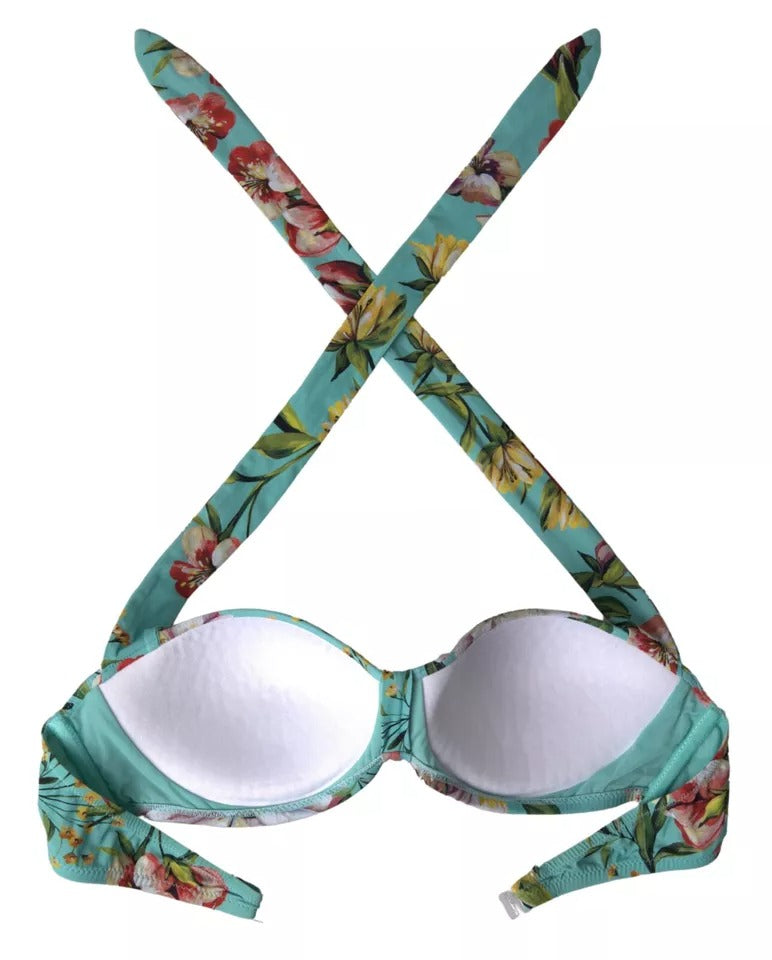 Dolce & Gabbana Mintgrünes Bikinioberteil mit Blumendruck