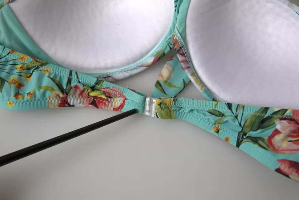 Dolce & Gabbana Mintgrünes Bikinioberteil mit Blumendruck