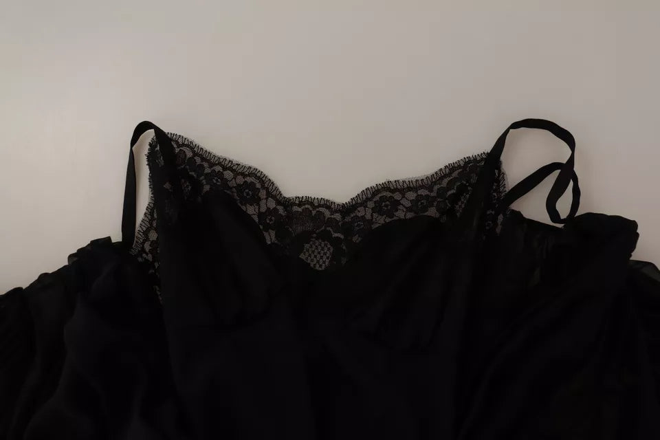 Dolce & Gabbana Schwarzes Minikleid mit V-Ausschnitt und langen Ärmeln in A-Linie