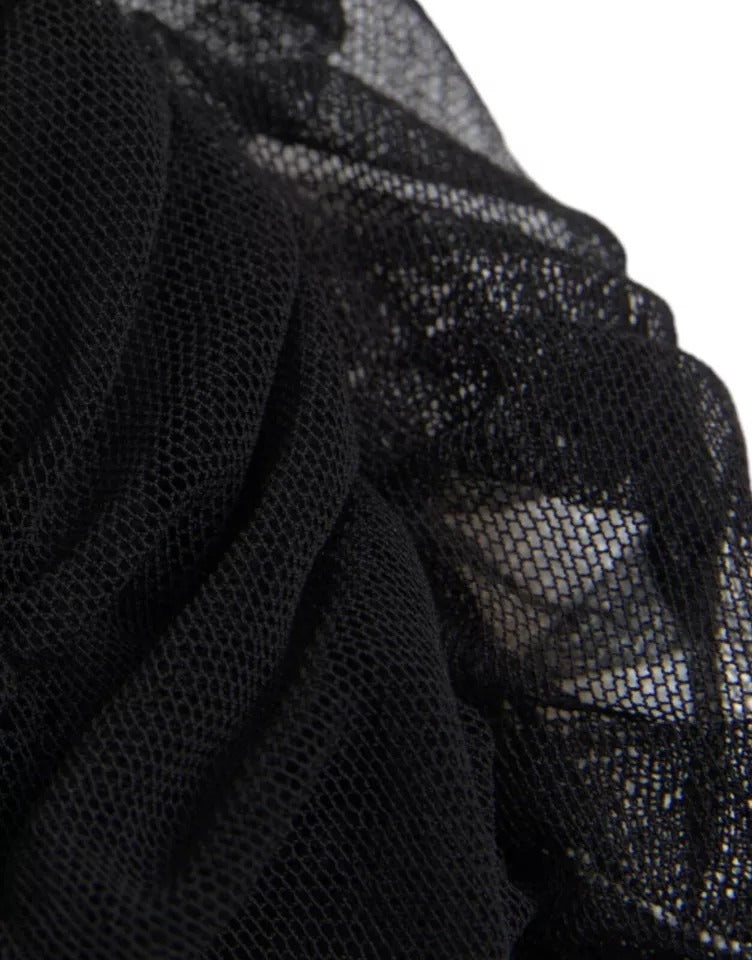 Dolce & Gabbana Schwarzes Midikleid mit kalten Schultern aus Stretch-Tüll