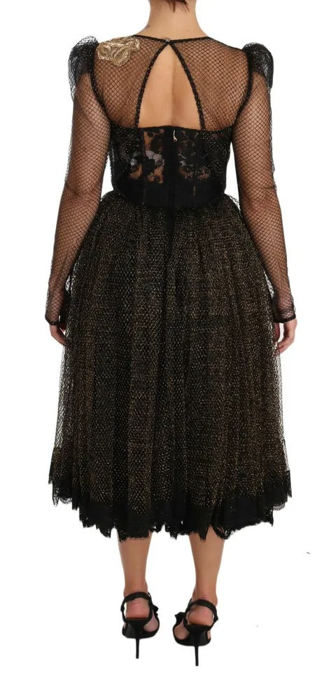 Dolce & Gabbana Schwarz Gold Kristall Herz A-Linien Kleid