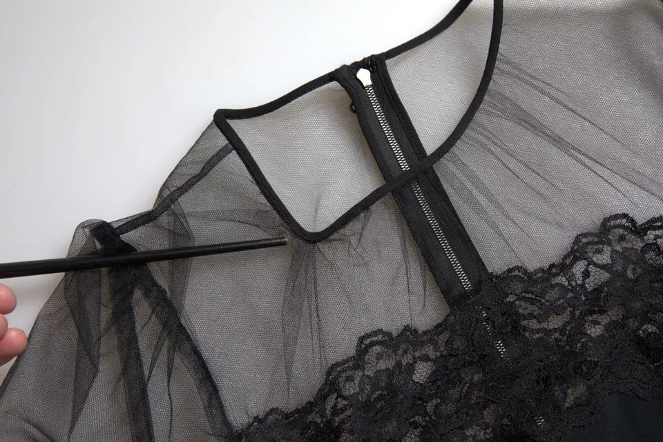 Dolce & Gabbana Schwarzes Midikleid aus transparenter, floraler Spitze