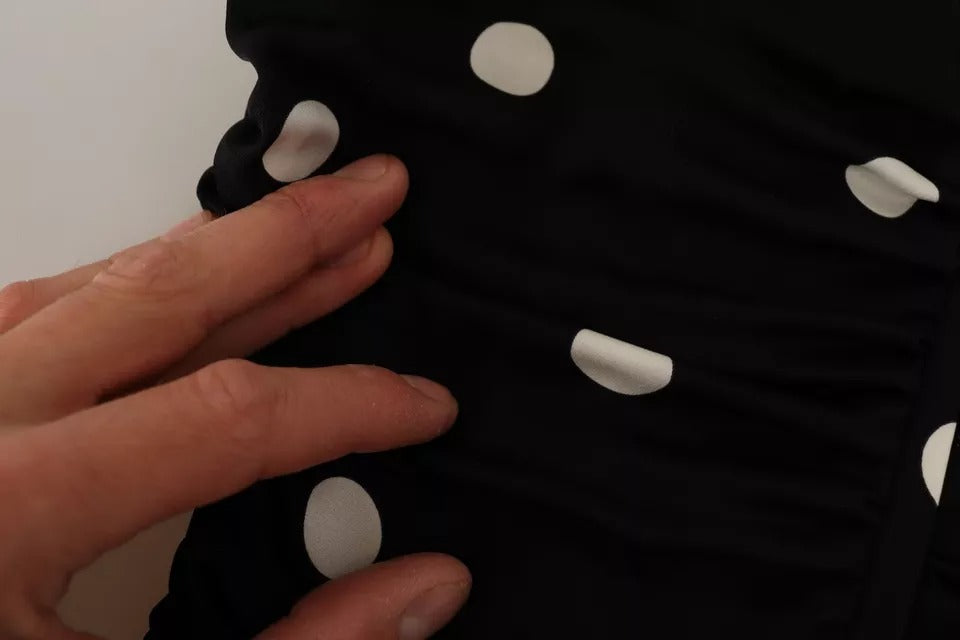 Dolce & Gabbana Schwarzes Seiden-Polka-Dots-Midikleid mit V-Ausschnitt