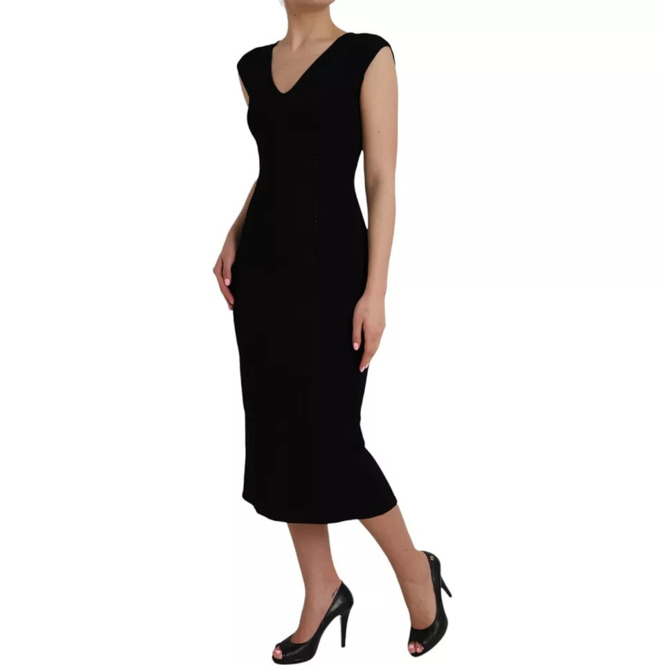 Dolce & Gabbana Schwarzes ärmelloses Bodycon Midikleid aus Viskose