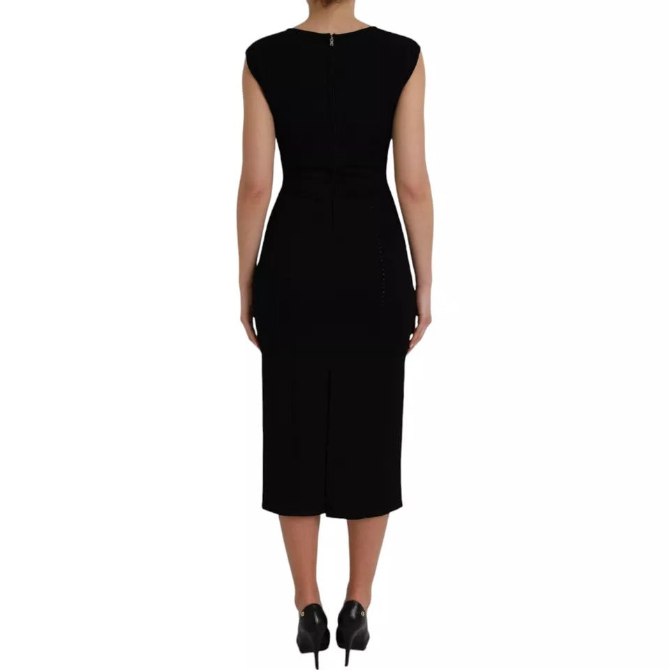 Dolce & Gabbana Schwarzes ärmelloses Bodycon Midikleid aus Viskose