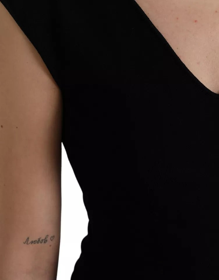 Dolce & Gabbana Schwarzes ärmelloses Bodycon Midikleid aus Viskose