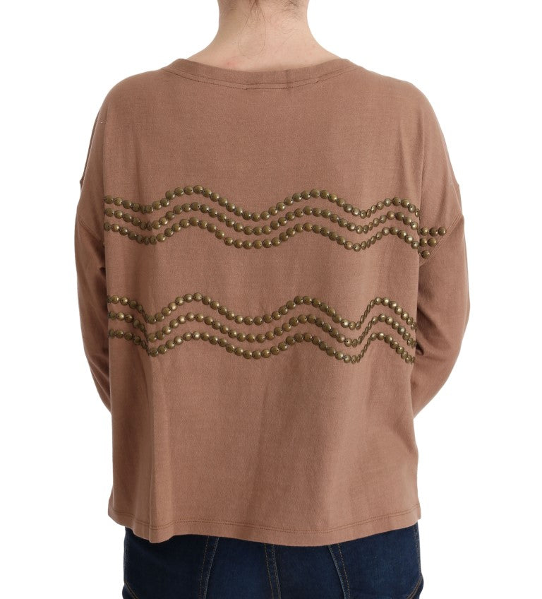 John Galliano Brauner Pullover mit Nieten aus Baumwolle