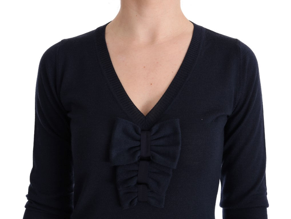 MARGHI LO' Blaues langärmeliges Shiftkleid aus Wolle