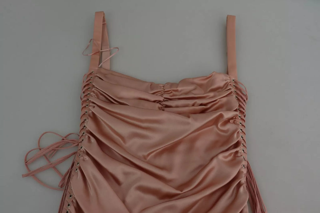 Dolce & Gabbana Rosa Spaghetti-Träger-Bodycon-Midikleid