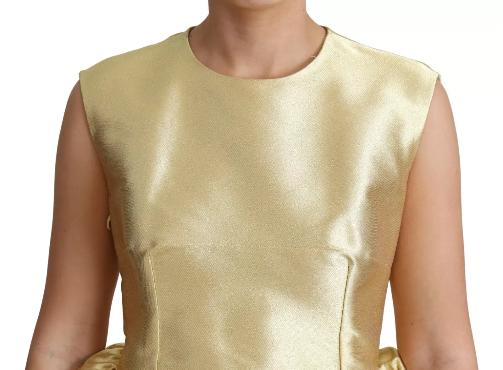 Dolce & Gabbana Polyester Gold Ärmelloses A-Linien Tüllkleid