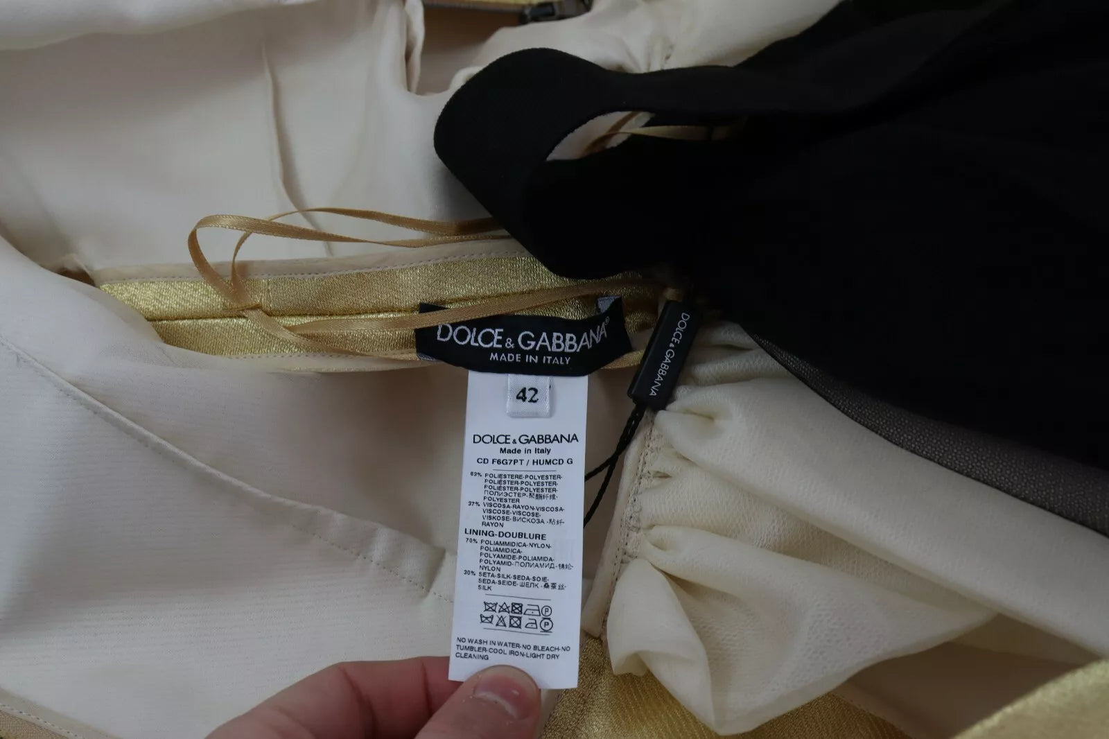 Dolce & Gabbana Polyester Gold Ärmelloses A-Linien Tüllkleid