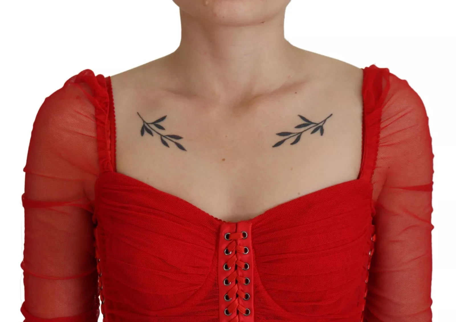 Dolce & Gabbana Rotes Netzbesetztes Bodycon Etuikleid Midikleid