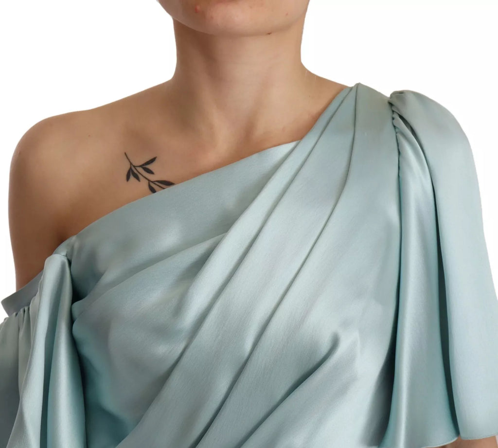 Dolce & Gabbana Mintgrünes Seidenkleid Fit Cut One Shoulder Midikleid