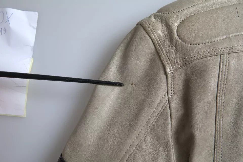 Dolce & Gabbana Beige Leder Bikermantel Jacke mit Reißverschluss