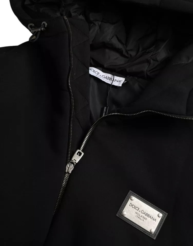 Dolce & Gabbana Schwarze Bomberjacke mit Logo-Kapuze aus Baumwolle