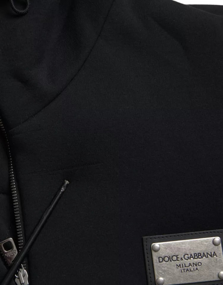 Dolce & Gabbana Schwarze Bomberjacke mit Logo-Kapuze aus Baumwolle