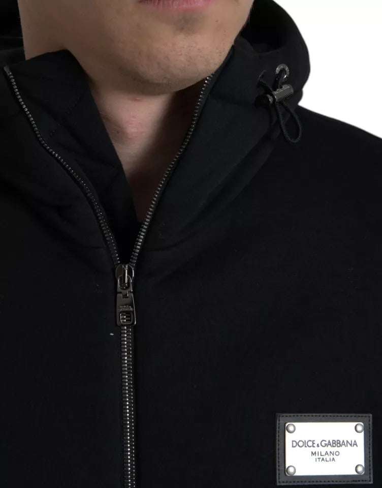 Dolce & Gabbana Schwarze Bomberjacke mit Logo-Kapuze aus Baumwolle