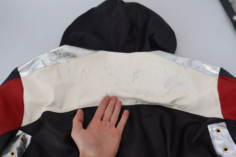 Dolce & Gabbana Schwarzer Leder Blousonmantel mit Kapuze Jacke