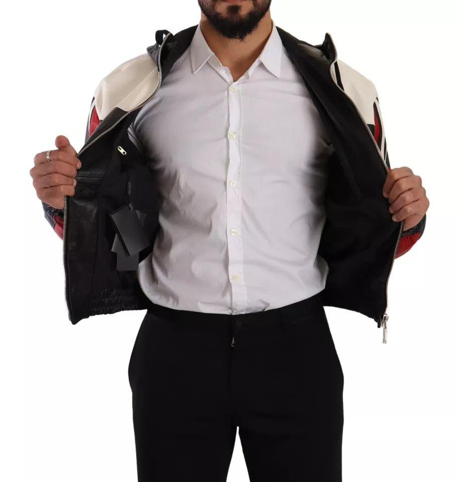 Dolce & Gabbana Schwarze Leder-Blousonjacke mit Kapuze